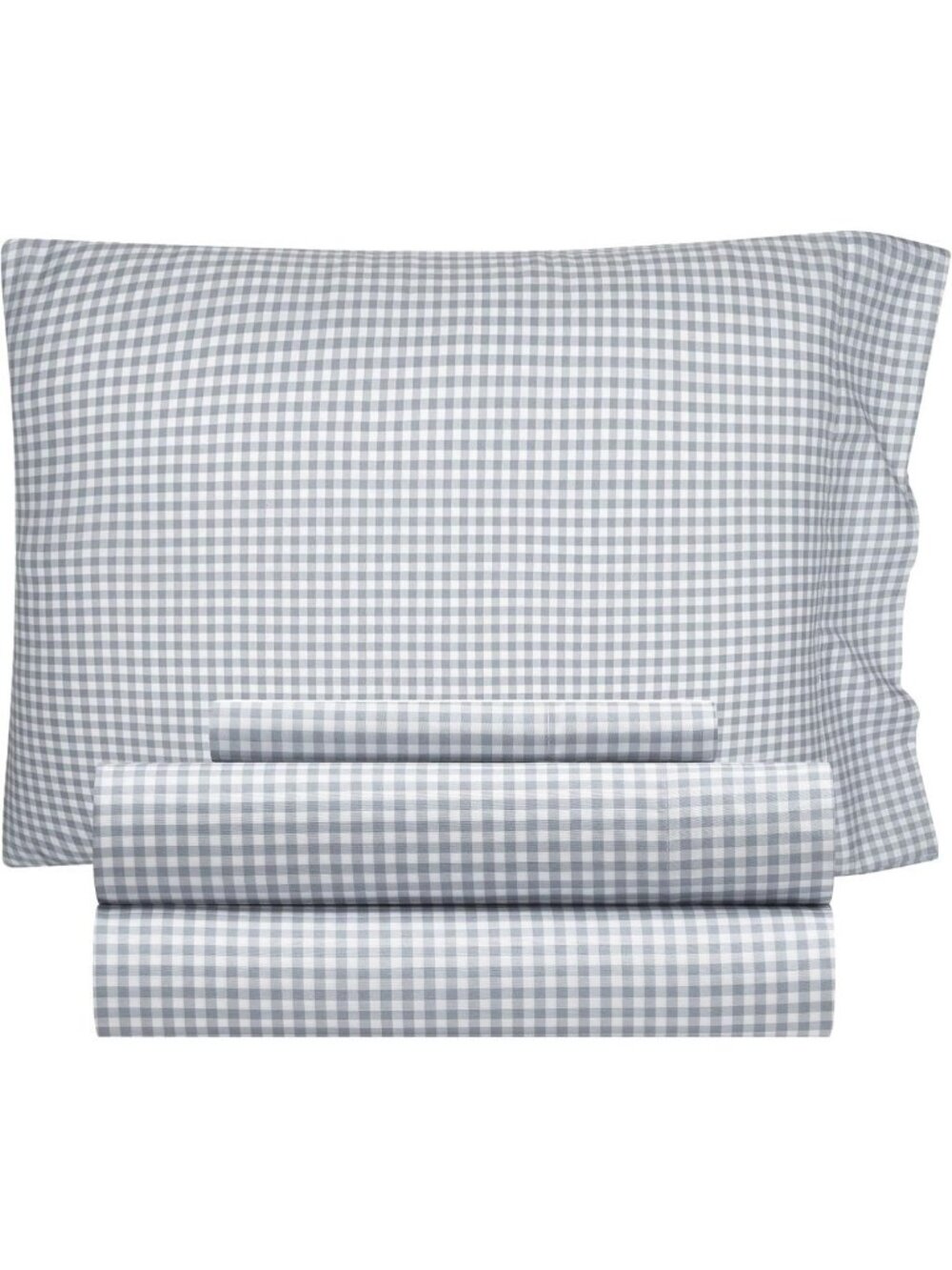 Cozy 3-Piece Twin Sheet Set in Light Grey Gingham - Top Sheet, Fitted Sheet